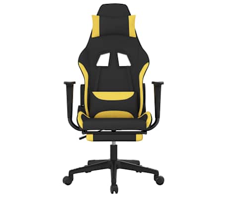 vidaXL Silla gaming de masaje con reposapiés tela negro y amarillo
