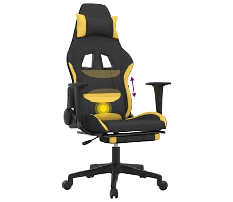 vidaXL Silla gaming de masaje con reposapiés tela negro y amarillo