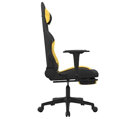 vidaXL Silla gaming de masaje con reposapiés tela negro y amarillo