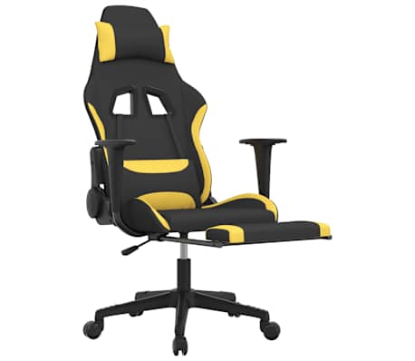 vidaXL Silla gaming de masaje con reposapiés tela negro y amarillo