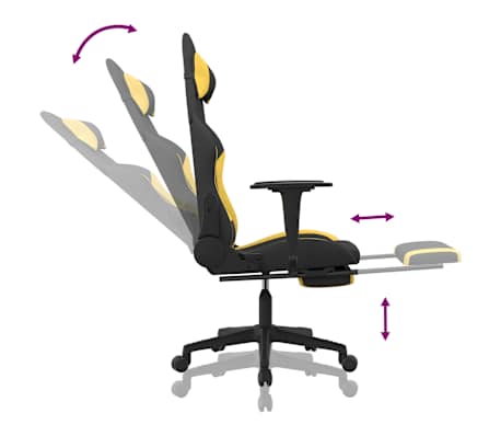 vidaXL Silla gaming de masaje con reposapiés tela negro y amarillo