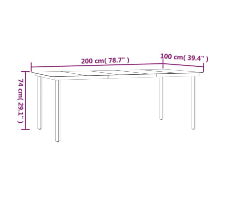 vidaXL Mesa comedor jardín acero y vidrio templado negro 200x100x74 cm