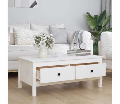 vidaXL Mesa de centro de madera maciza de pino blanco 100x50x40 cm