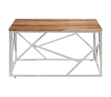 vidaXL Mesa de centro acero inoxidable plateado y madera maciza acacia