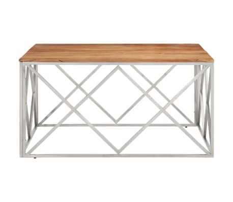 vidaXL Mesa de centro acero inoxidable plateado y madera maciza acacia