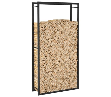 vidaXL Leñero de acero negro mate 80x28x154 cm