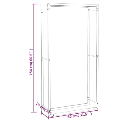 vidaXL Leñero de acero negro mate 80x28x154 cm