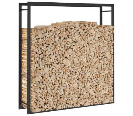 vidaXL Leñero de acero negro mate 110x28x116 cm