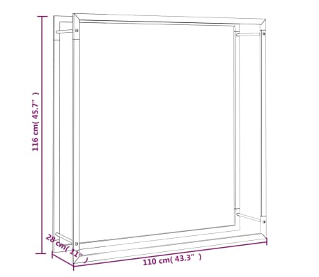 vidaXL Leñero de acero negro mate 110x28x116 cm