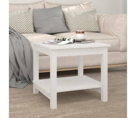 vidaXL Mesa de centro de madera maciza de pino blanca 50x50x45 cm