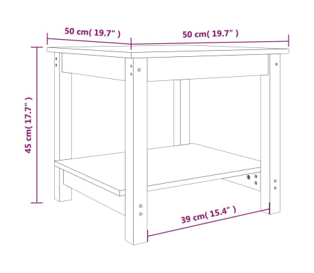 vidaXL Mesa de centro de madera maciza de pino blanca 50x50x45 cm