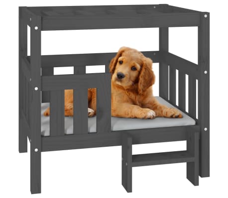 vidaXL Cama para perros madera maciza de pino gris 75,5x63,5x70 cm