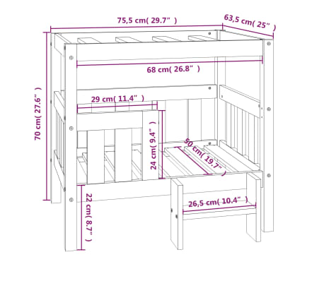vidaXL Cama para perros madera maciza de pino gris 75,5x63,5x70 cm