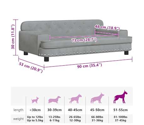vidaXL Cama para perros de terciopelo gris claro 90x53x30 cm