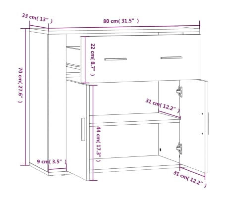 vidaXL Aparador de madera contrachapada marrón roble 80x33x70 cm