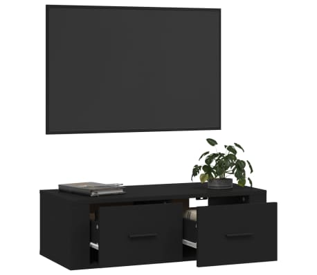 vidaXL Mueble de TV colgante madera contrachapada negro 80x36x25 cm