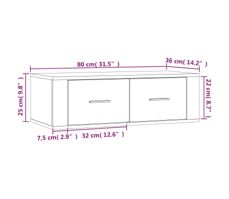 vidaXL Mueble de TV colgante madera contrachapada negro 80x36x25 cm
