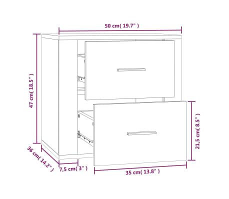 vidaXL Table de chevet murale Sonoma gris 50x36x47 cm