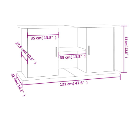 vidaXL Soporte de acuario madera ingeniería blanco brillo 121x41x58 cm