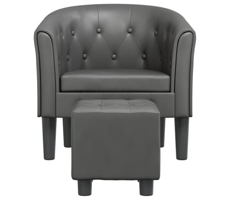 vidaXL Sillón con taburete cuero sintético gris