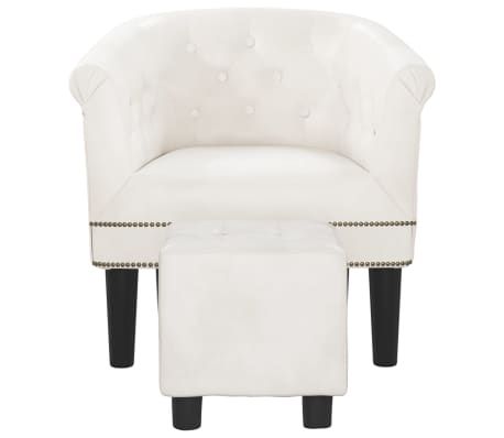 vidaXL Sillón con taburete cuero sintético blanco