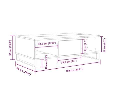 vidaXL Mesa de centro madera de ingeniería roble ahumado 104x60x35 cm