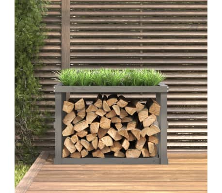 Étagère à bois de chauffage d'extérieur Bois de pin gris massif 108x52x74 cm
