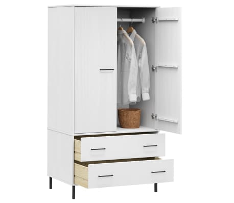 vidaXL Armario patas de metal OSLO madera maciza blanco 90x55x172,5 cm