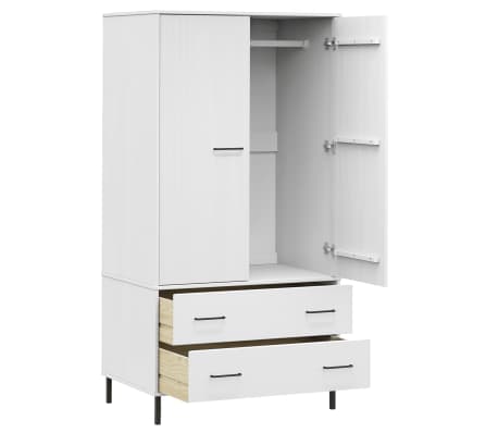 vidaXL Armario patas de metal OSLO madera maciza blanco 90x55x172,5 cm