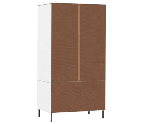 vidaXL Armario patas de metal OSLO madera maciza blanco 90x55x172,5 cm