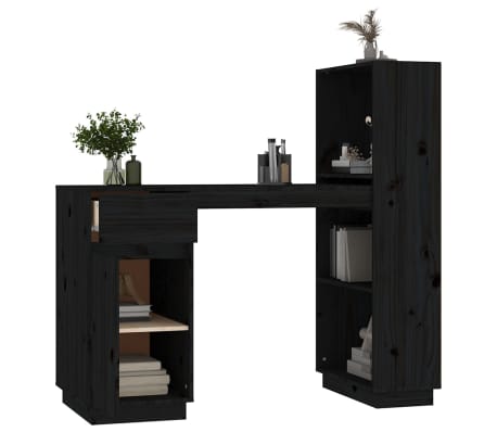 vidaXL Escritorio de madera maciza de pino negro 110x53x117 cm
