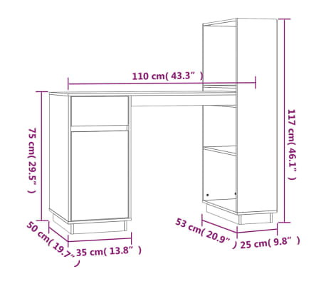 vidaXL Escritorio de madera maciza de pino negro 110x53x117 cm