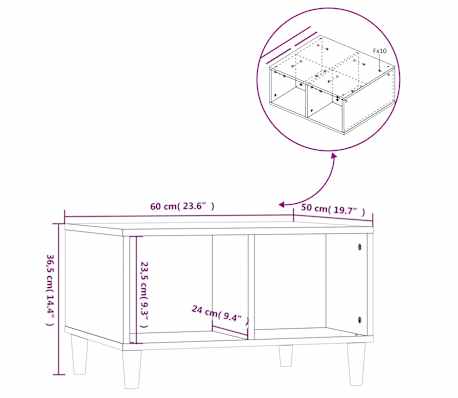 vidaXL Mesa de centro madera contrachapada blanco 60x50x36,5 cm