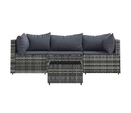 vidaXL Set de muebles de jardín 4 pzas y cojines ratán sintético gris