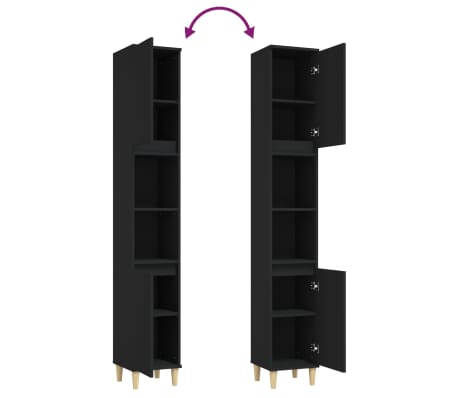 vidaXL Armoire de salle de bain noir 30x30x190 cm bois d'ingénierie