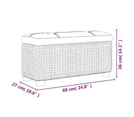 vidaXL Bancs de rangement lot de 2 et coussin marron 69 cm quenouille