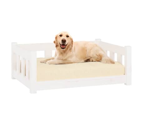 vidaXL Cama para perros madera maciza de pino blanca 75,5x55,5x28 cm