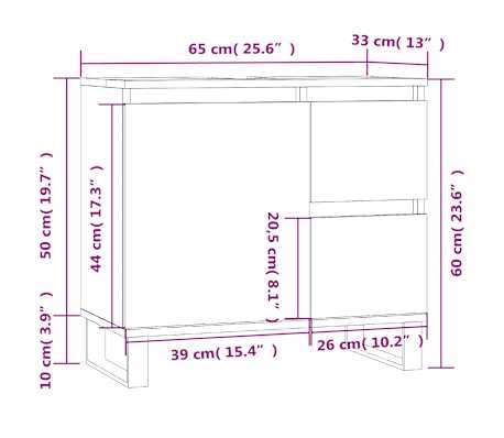vidaXL Armario de baño madera contrachapada blanco brillo 65x33x60 cm