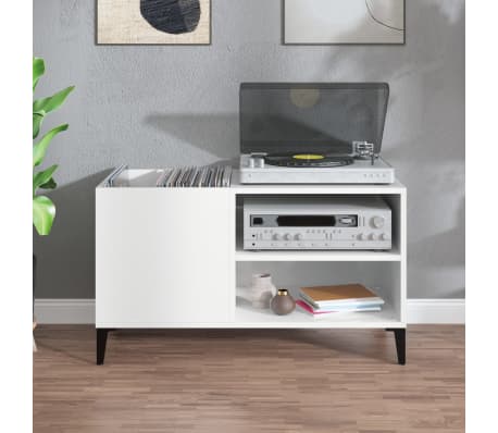vidaXL Mueble discos madera contrachapada blanco brillo 84,5x38x48 cm