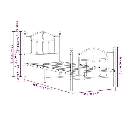 vidaXL Estructura cama sin colchón con estribo metal negro 80x200 cm