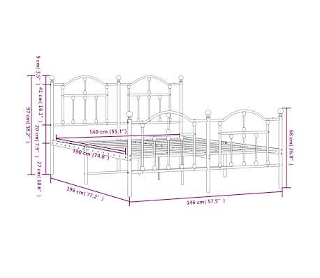 vidaXL Cadre de lit métal sans matelas avec pied de lit noir 140x190cm