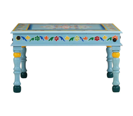 vidaXL Mesa de centro madera maciza de mango turquesa pintada a mano