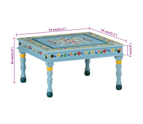 vidaXL Mesa de centro madera maciza de mango turquesa pintada a mano