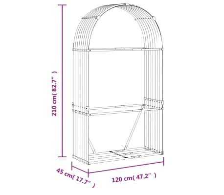 vidaXL Porte-bûches argenté 120x45x210 cm acier galvanisé
