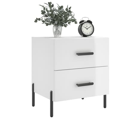 vidaXL Mesita noche 2 uds madera ingeniería blanco brillo 40x35x47,5cm