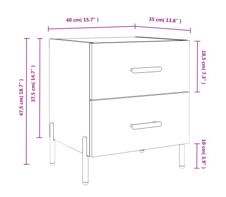 vidaXL Mesita noche 2 uds madera ingeniería blanco brillo 40x35x47,5cm