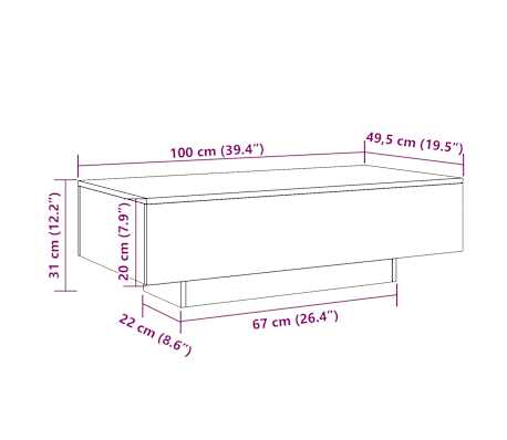 vidaXL Mesa de centro madera de ingeniería blanco brillo 100x49,5x31cm