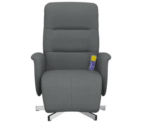 vidaXL Sillón reclinable de masaje con reposapiés tela gris oscuro