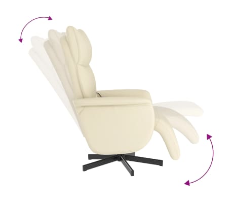 vidaXL Fauteuil inclinable de massage et repose-pieds crème similicuir