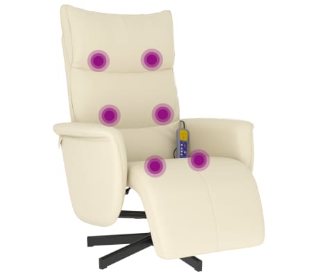vidaXL Fauteuil inclinable de massage et repose-pieds crème similicuir